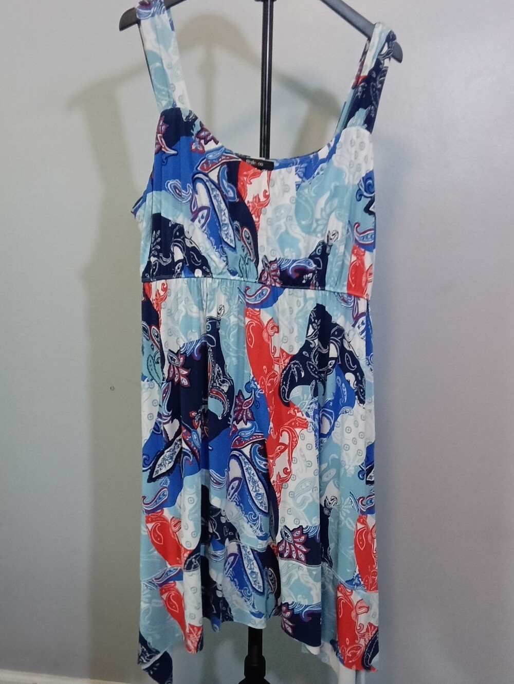 Style & Co. Paisley Print Handkerchief Hem Sundress Dress Size XL Red, white image 2